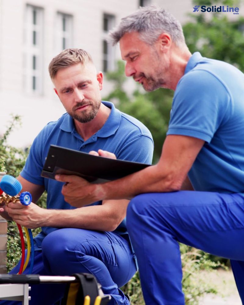 Pinnacle Climate technician servicing an outdoor HVAC unit